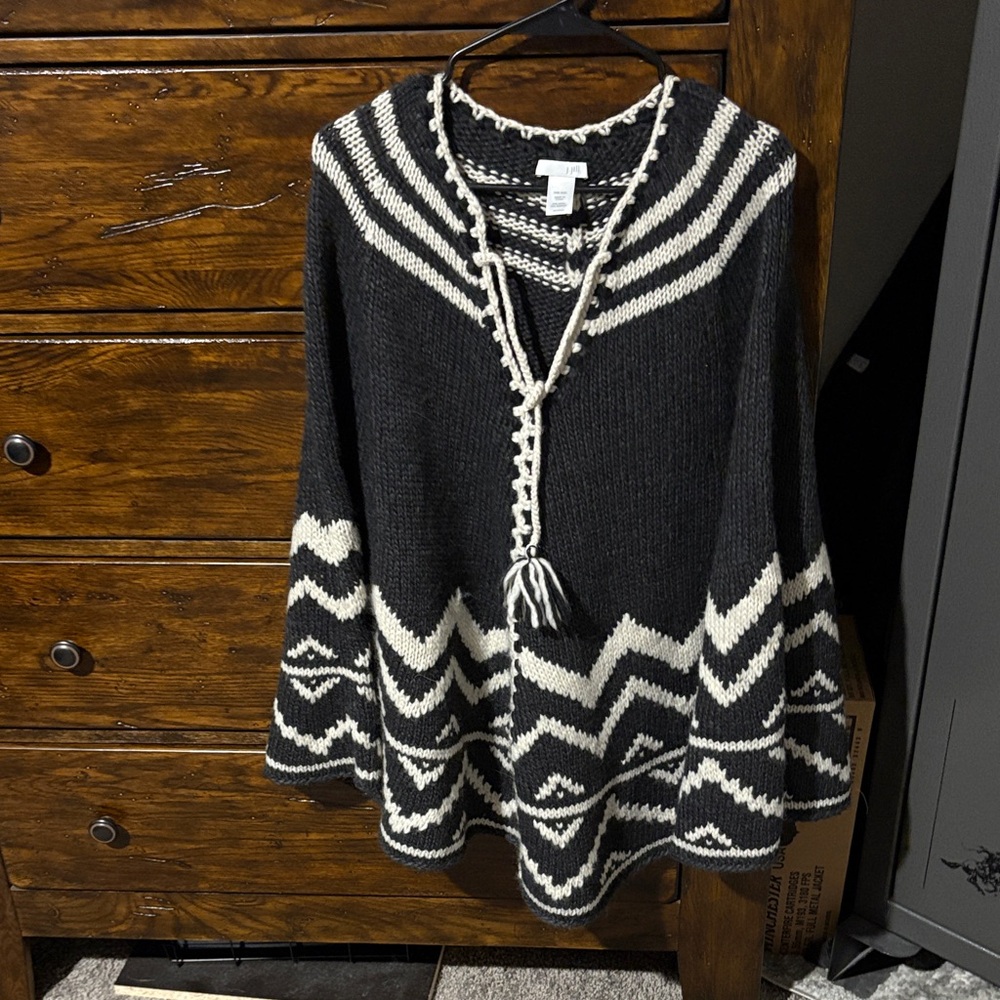 J. Jill Black and Cream V-Neck Sweater